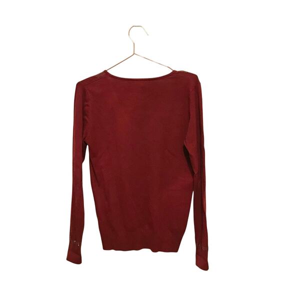 Liquid by Sioni burgundy studded jewel v neck wool blend sweater size small - Picture 2 of 6